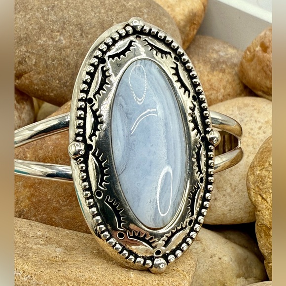 Carolyn Pollack American West Sterling Silver Blue Lace Agate Cuff 6.5” - Picture 2 of 14